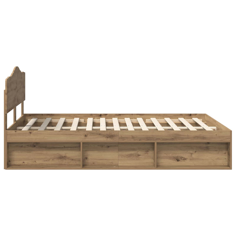 Bedframe Ambachtelijk Eiken Massief Grenenhout Artisanaal Eikenkleurig 140 x 190 cm