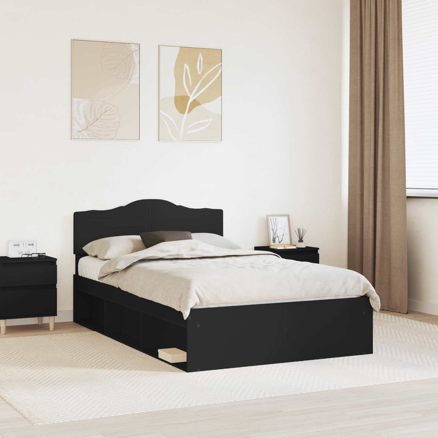 Bedframe met hoofdeinde Zwart 135 x 190 cm Massief grenenhout