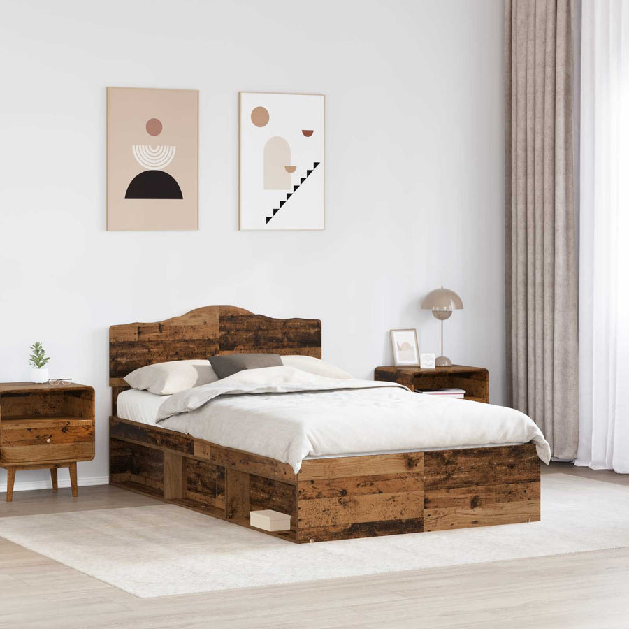 Bedframe met hoofdeinde Oudhout 135 x 190 cm Massief grenenhout