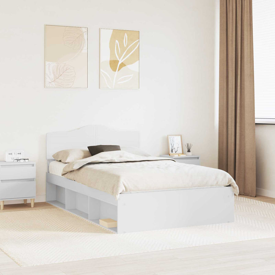 Bedframe met hoofdeinde Wit 120 x 200 cm Massief grenenhout