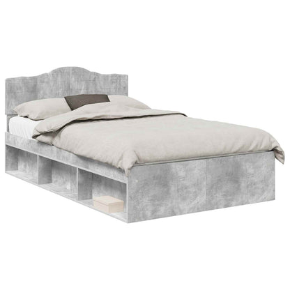 Bedframe met hoofdeinde Beton 120 x 200 cm Massief grenenhout