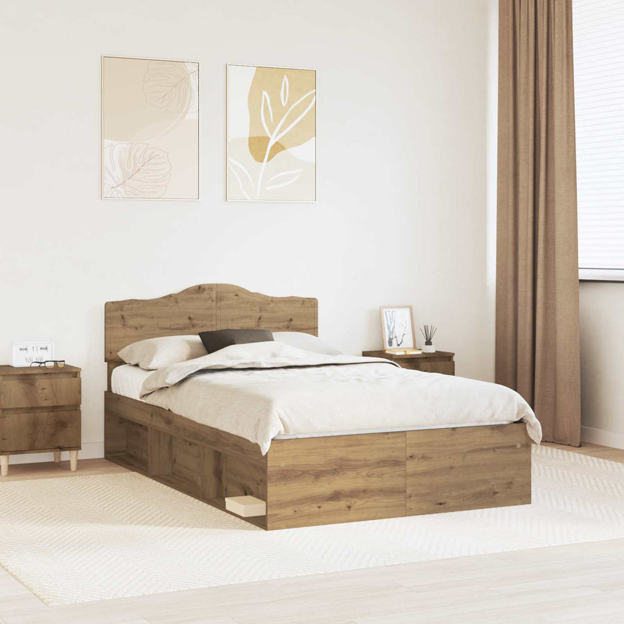 Bedframe Ambachtelijk Eiken Massief Grenenhout Artisanaal Eikenkleurig 120 x 200 cm
