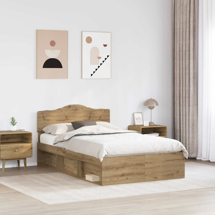 Bedframe Ambachtelijk Eiken Massief Grenenhout Artisanaal Eikenkleurig 120 x 200 cm