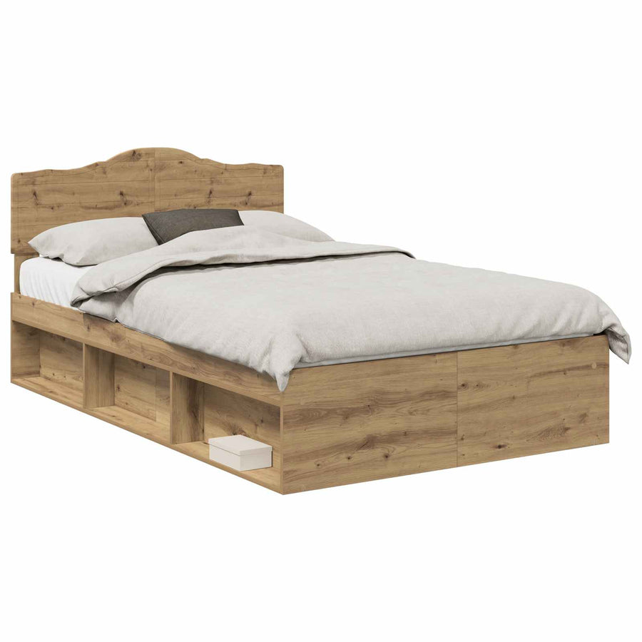 Bedframe Ambachtelijk Eiken Massief Grenenhout Artisanaal Eikenkleurig 120 x 200 cm