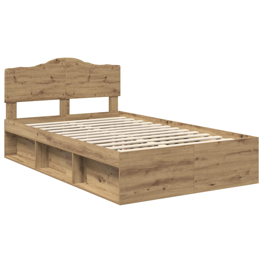Bedframe Ambachtelijk Eiken Massief Grenenhout Artisanaal Eikenkleurig 120 x 200 cm