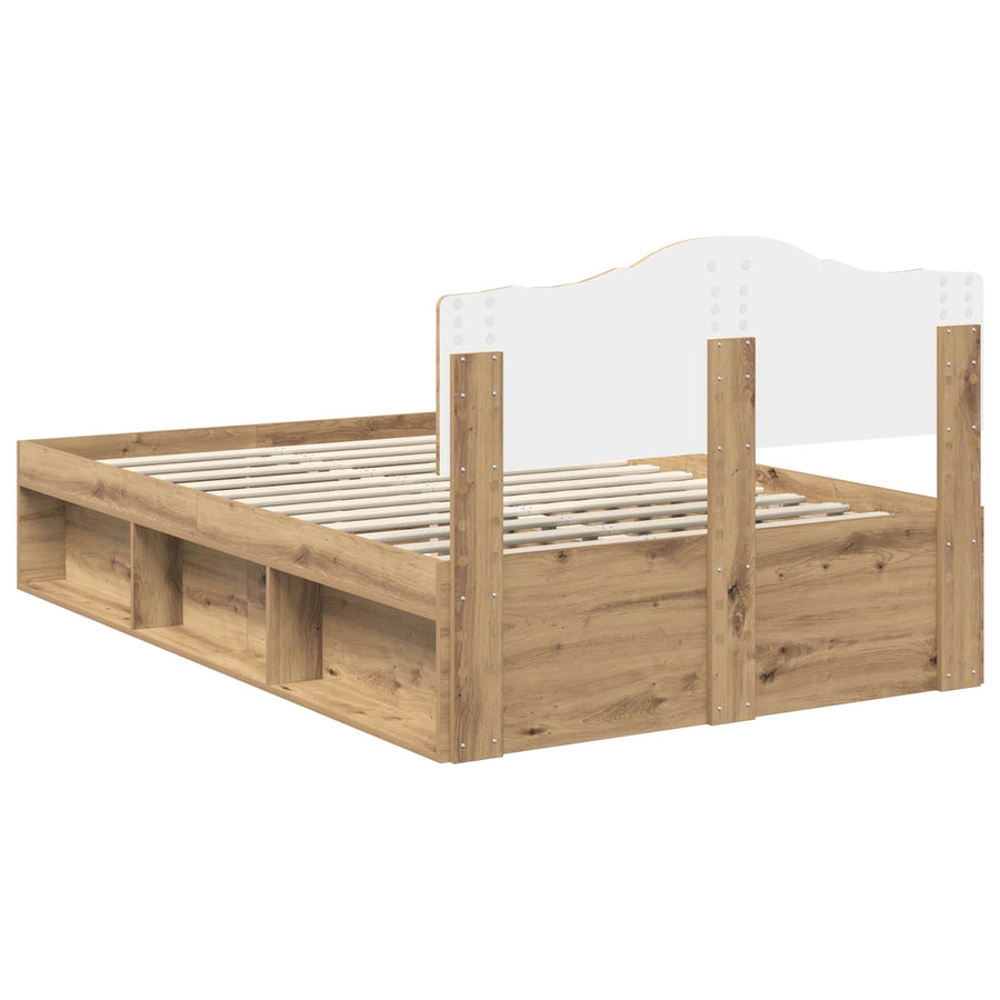 Bedframe Ambachtelijk Eiken Massief Grenenhout Artisanaal Eikenkleurig 120 x 200 cm