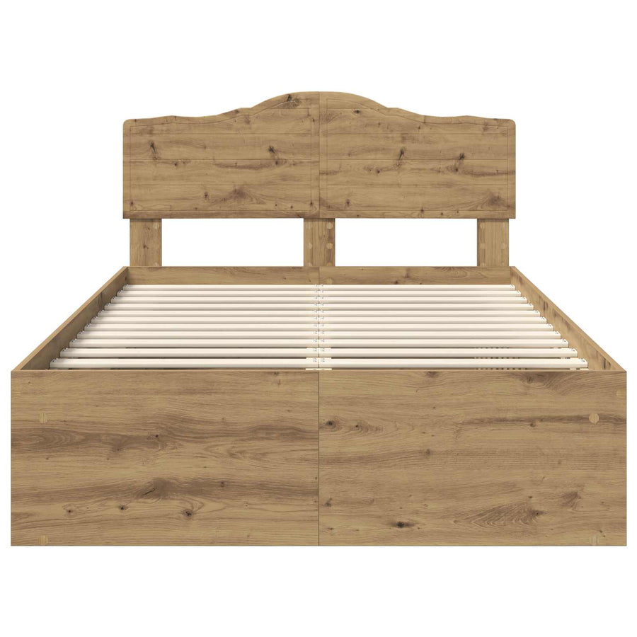 Bedframe Ambachtelijk Eiken Massief Grenenhout Artisanaal Eikenkleurig 120 x 200 cm