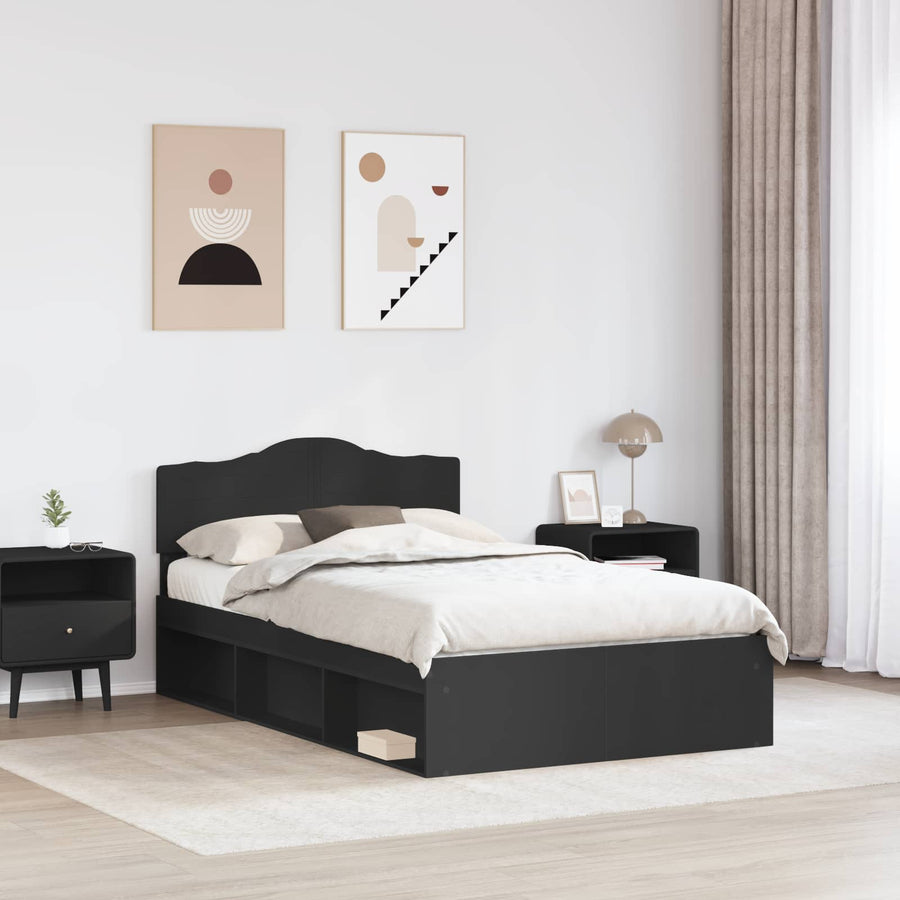 Bedframe met hoofdeinde Zwart 120 x 190 cm Massief grenenhout