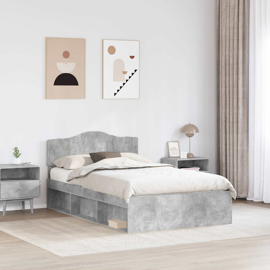 Bedframe met hoofdeinde Beton 120 x 190 cm Massief grenenhout