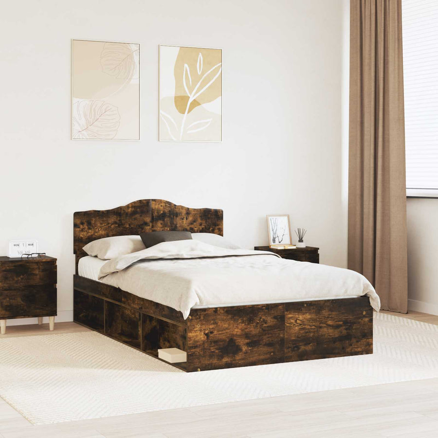 Bedframe Gerookt eiken 120 x 190 cm Massief grenenhout