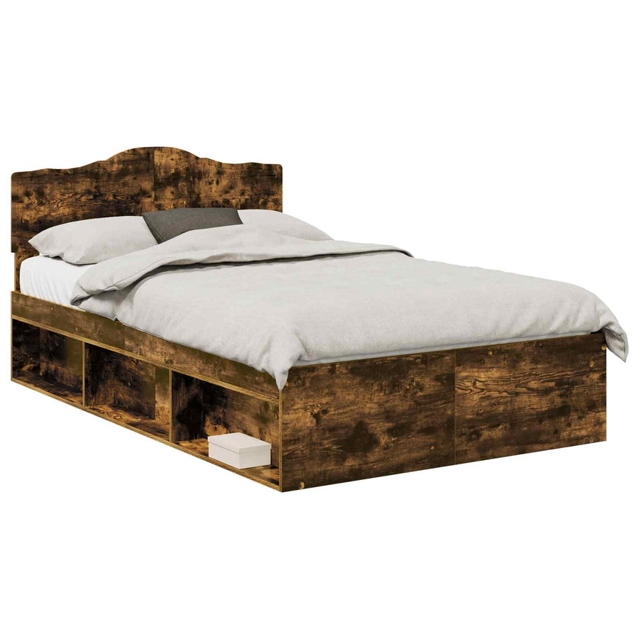 Bedframe Gerookt eiken 120 x 190 cm Massief grenenhout