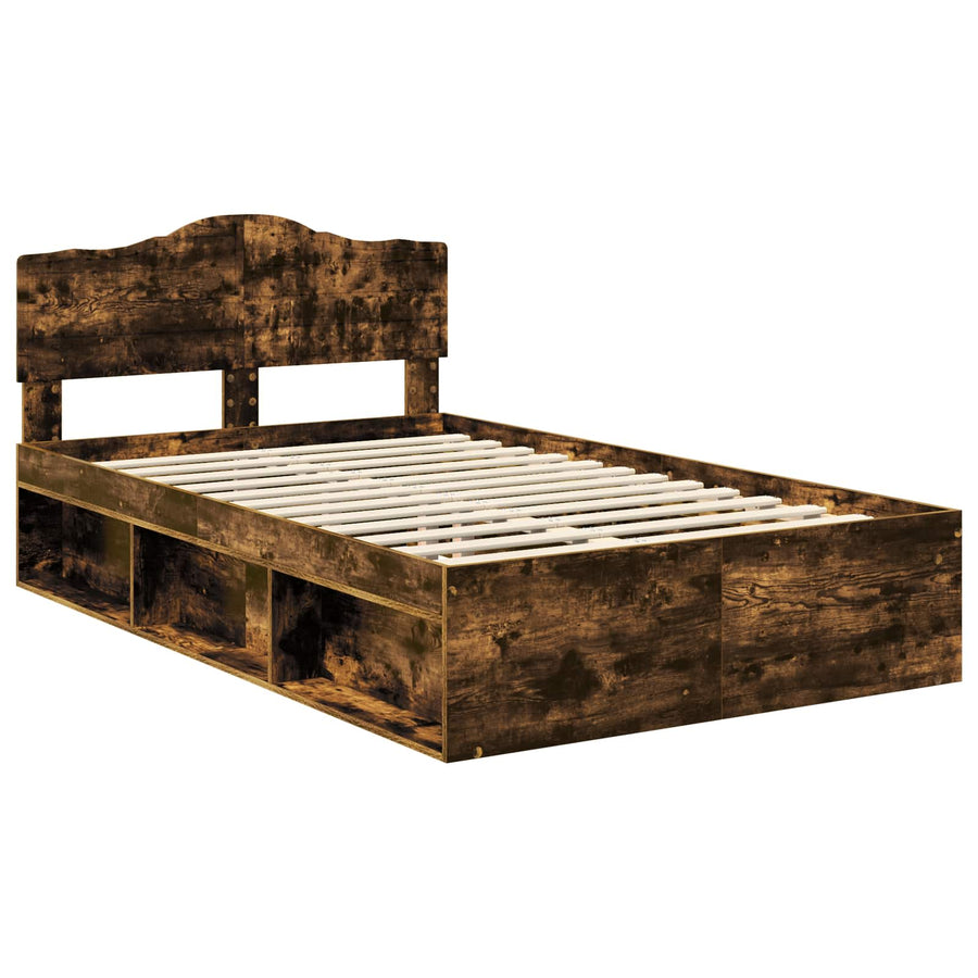 Bedframe Gerookt eiken 120 x 190 cm Massief grenenhout