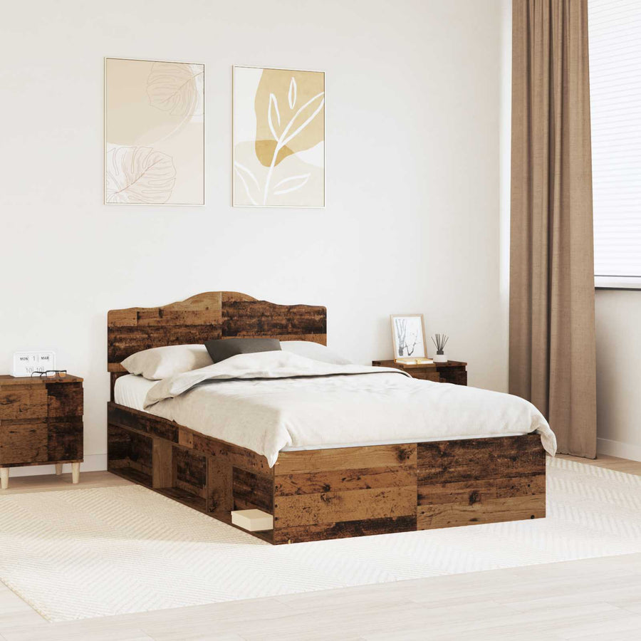 Bedframe met hoofdeinde Oudhout 120 x 190 cm Massief grenenhout