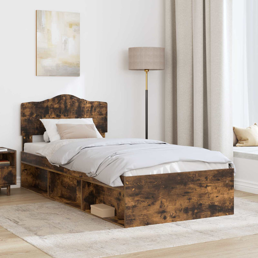 Bedframe Gerookt eiken 100 x 200 cm Massief grenenhout