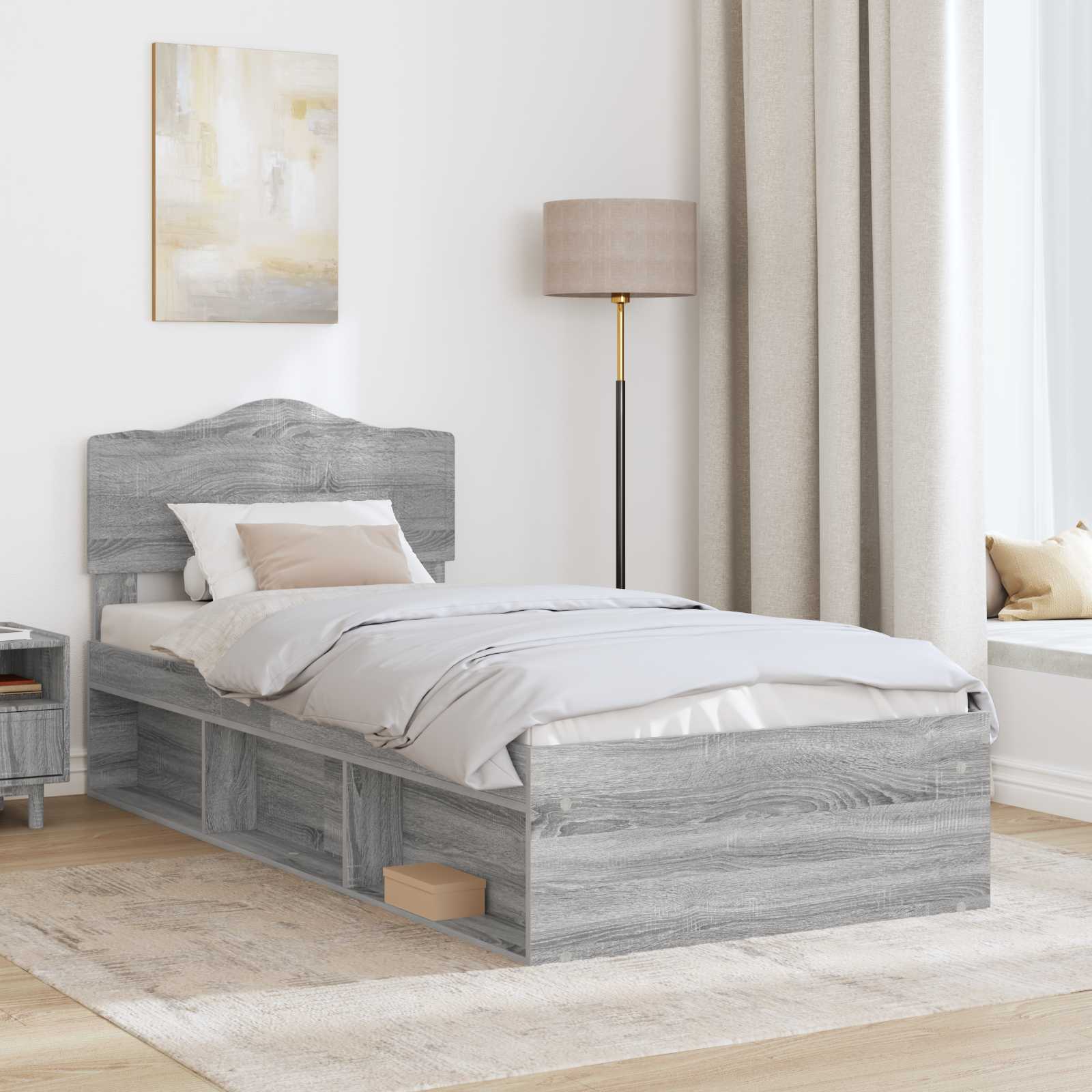 Bedframe Massief Grenenhout Grijs Sonoma 100 x 200 cm