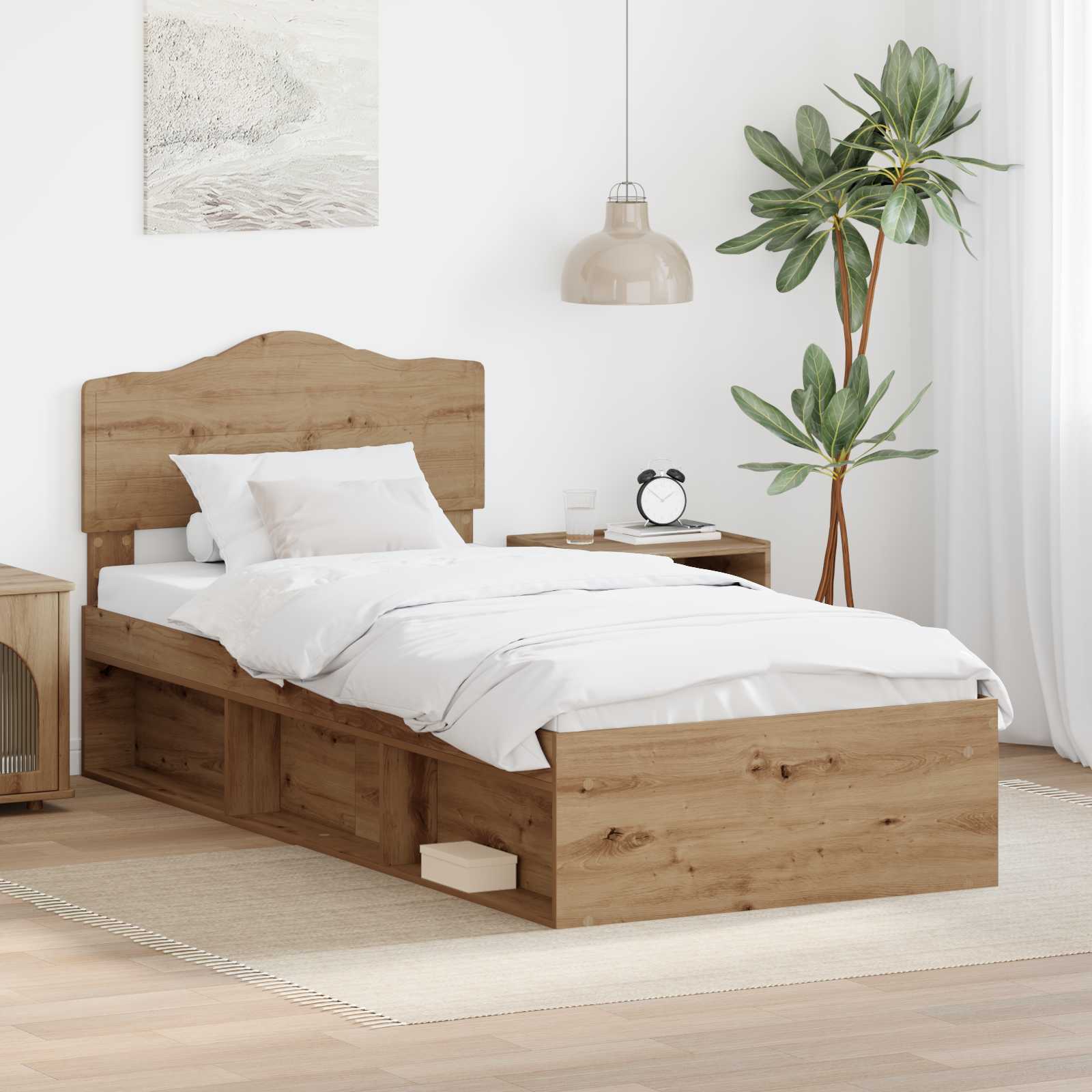 Bedframe Ambachtelijk Eiken Massief Grenenhout Artisanaal Eikenkleurig 100 x 200 cm