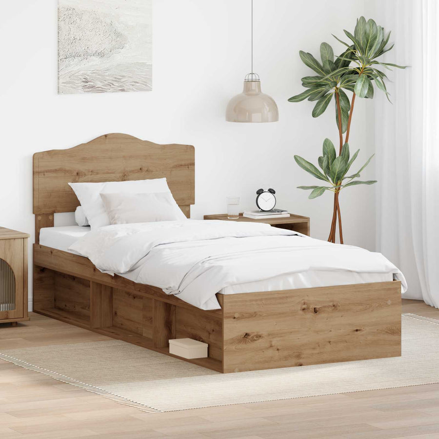 Bedframe Ambachtelijk Eiken Massief Grenenhout Artisanaal Eikenkleurig 100 x 200 cm