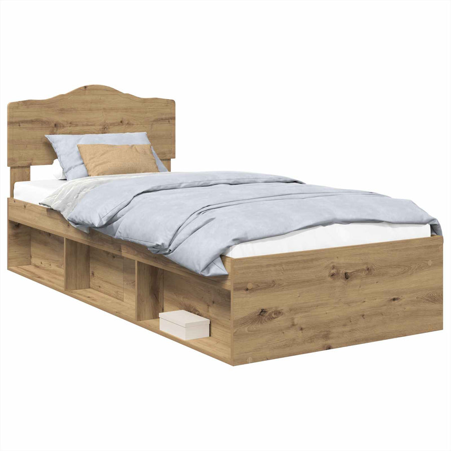 Bedframe Ambachtelijk Eiken Massief Grenenhout Artisanaal Eikenkleurig 100 x 200 cm