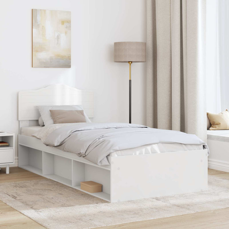 Bedframe met hoofdeinde Wit 90 x 200 cm Massief grenenhout