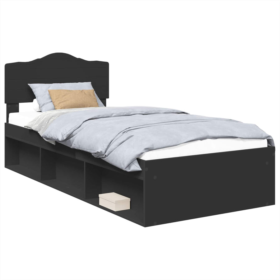Bedframe met hoofdeinde Zwart 90 x 200 cm Massief grenenhout