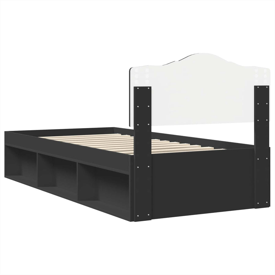 Bedframe met hoofdeinde Zwart 90 x 200 cm Massief grenenhout