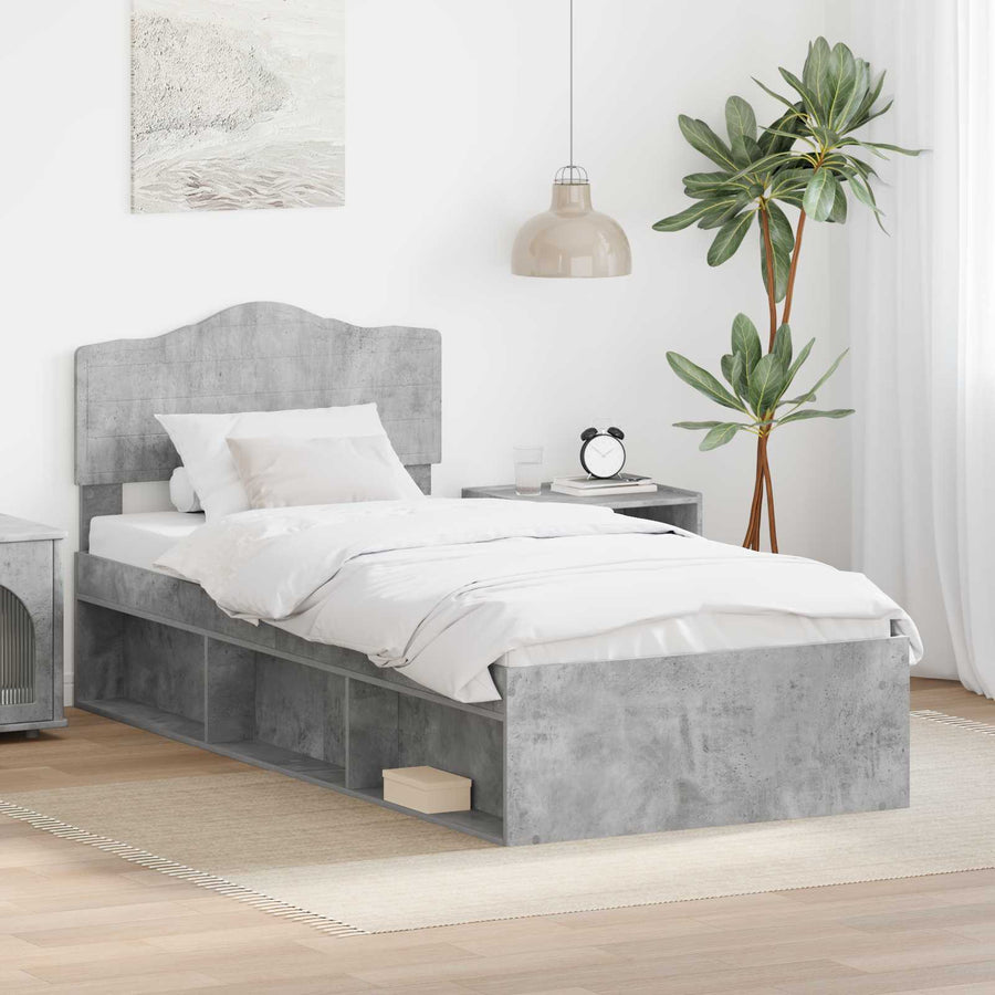 Bedframe met hoofdeinde Beton 90 x 200 cm Massief grenenhout