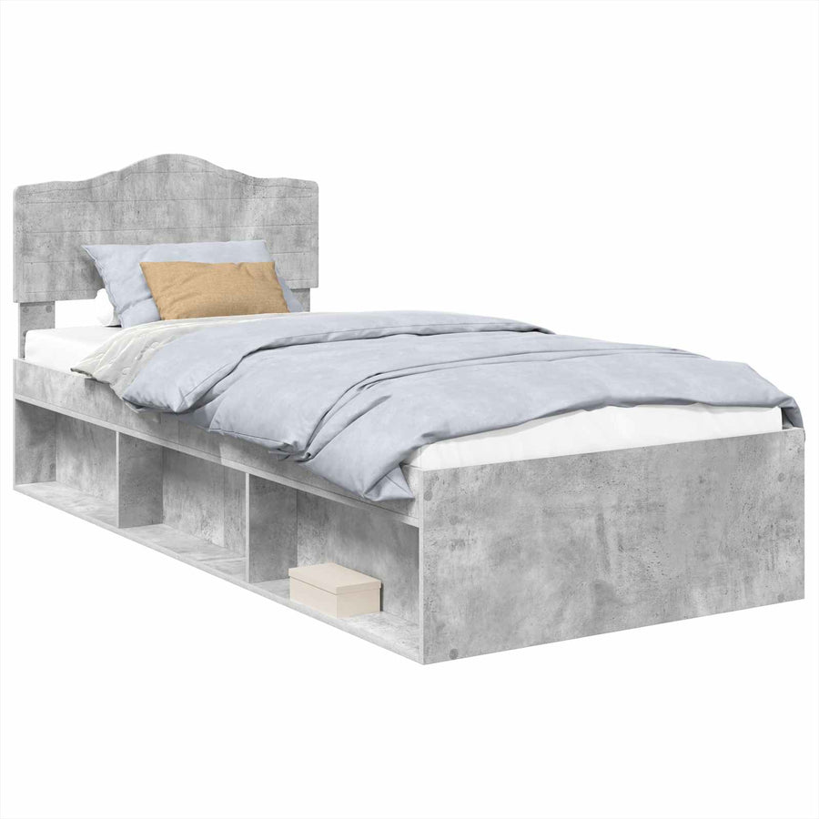 Bedframe met hoofdeinde Beton 90 x 200 cm Massief grenenhout