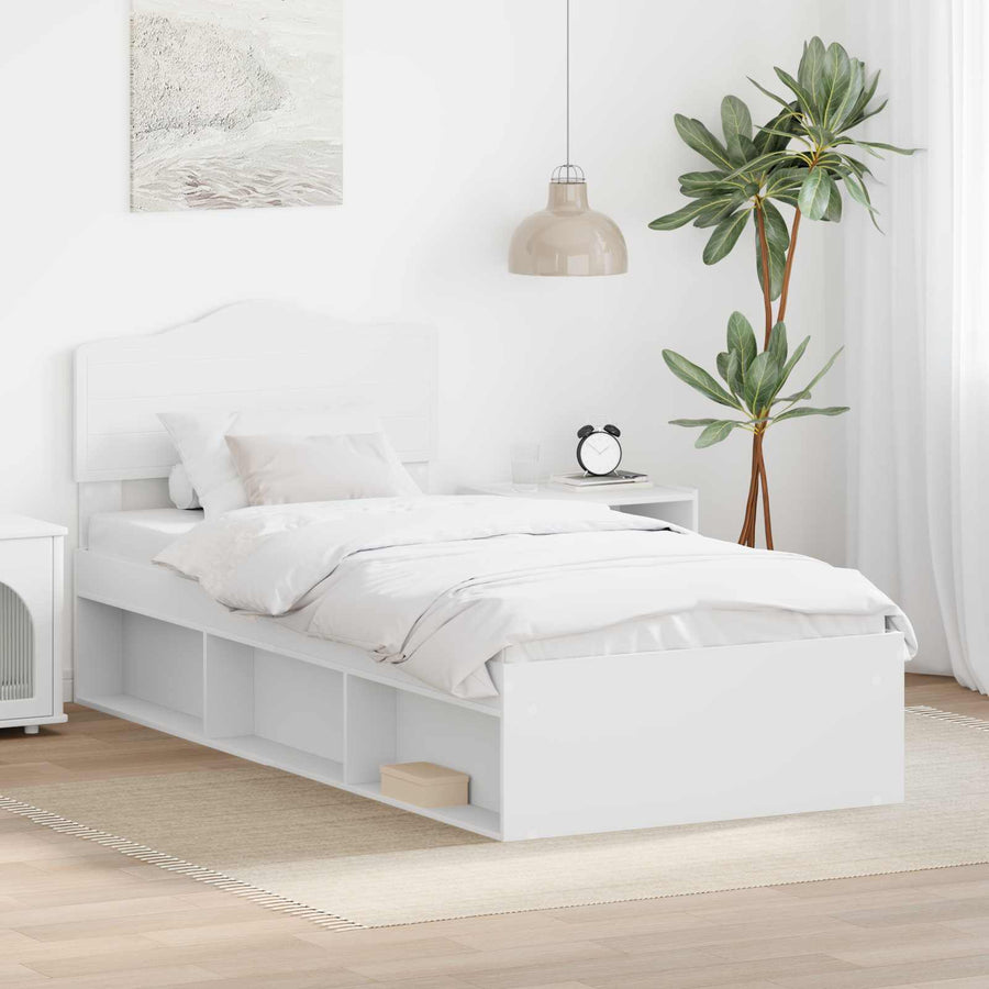 Bedframe met hoofdeinde Wit 90 x 190 cm Massief grenenhout
