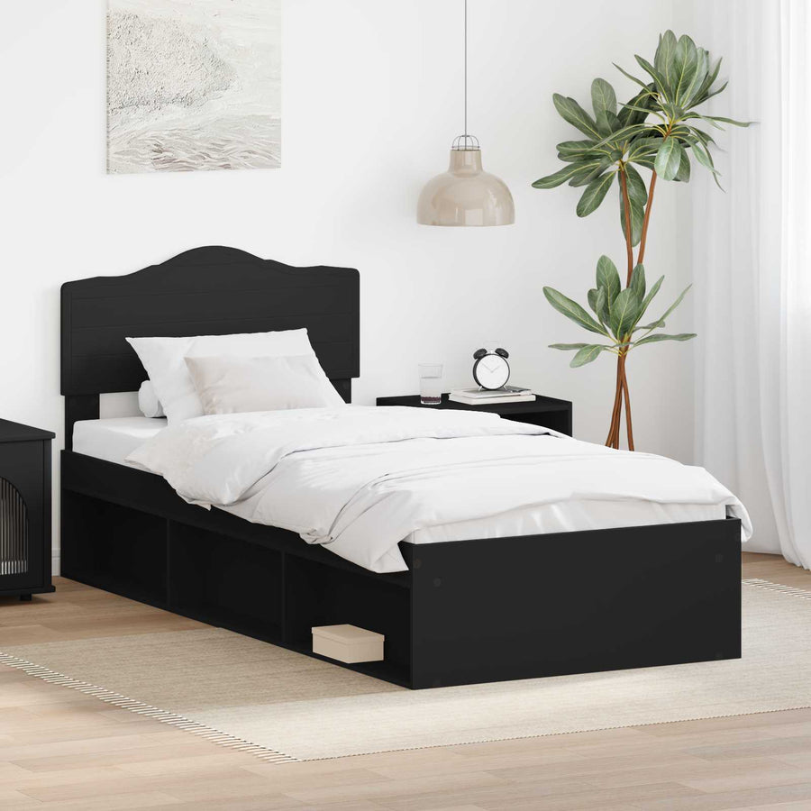 Bedframe met hoofdeinde Zwart 90 x 190 cm Massief grenenhout