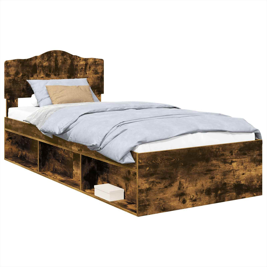 Bedframe Gerookt eiken 90 x 190 cm Massief grenenhout