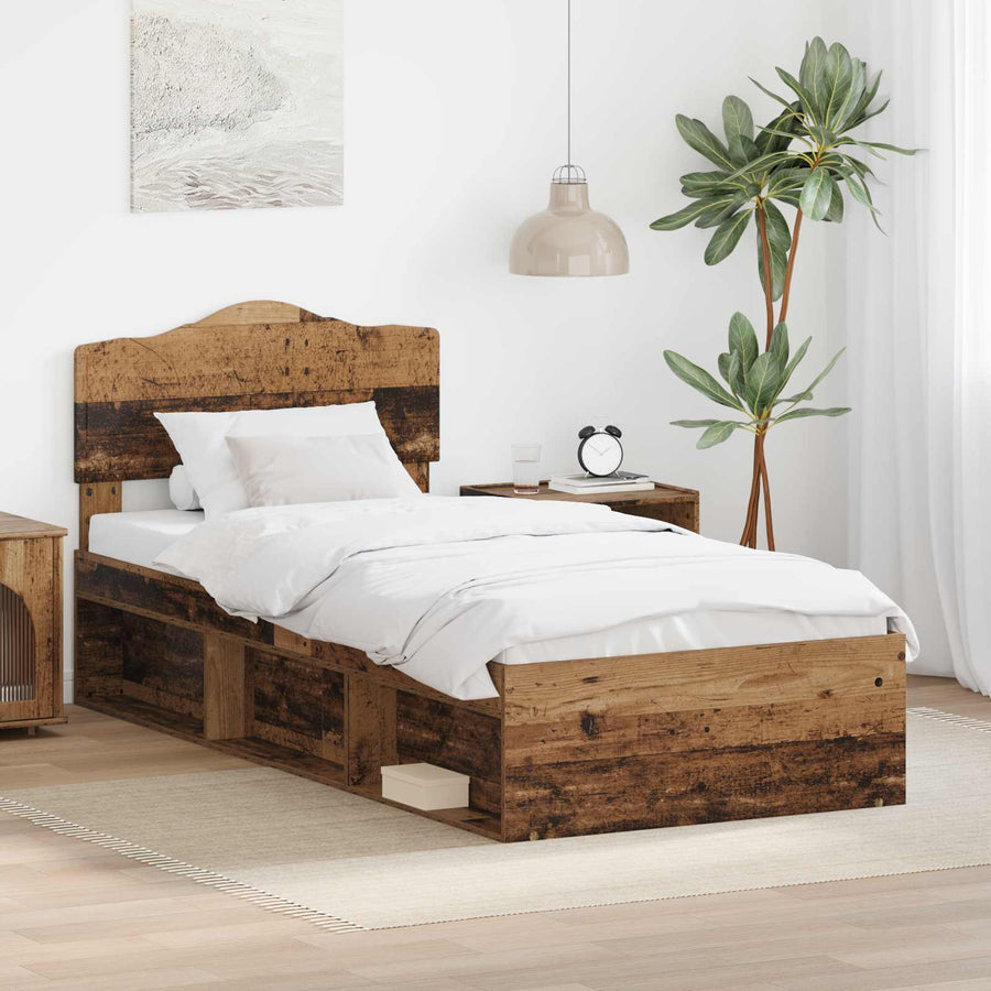 Bedframe met hoofdeinde Oudhout 90 x 190 cm Massief grenenhout