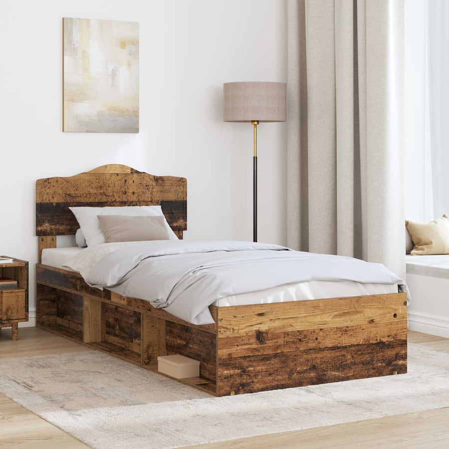 Bedframe met hoofdeinde Oudhout 90 x 190 cm Massief grenenhout