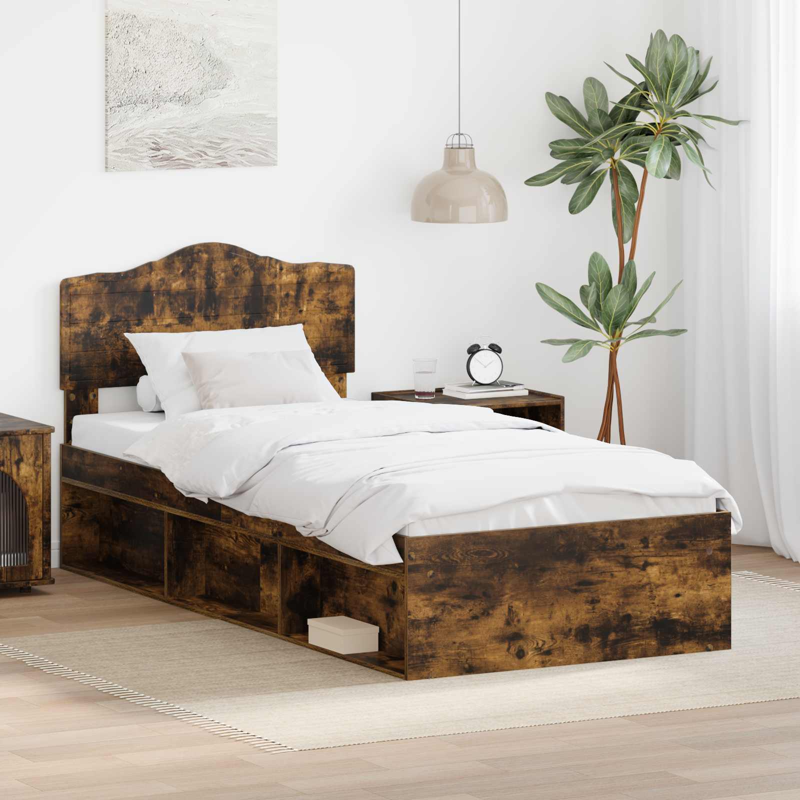 Bedframe Gerookt eiken 75 x 190 cm Massief grenenhout