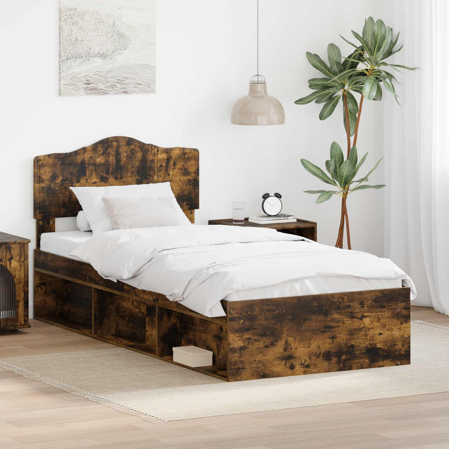 Bedframe Gerookt eiken 75 x 190 cm Massief grenenhout