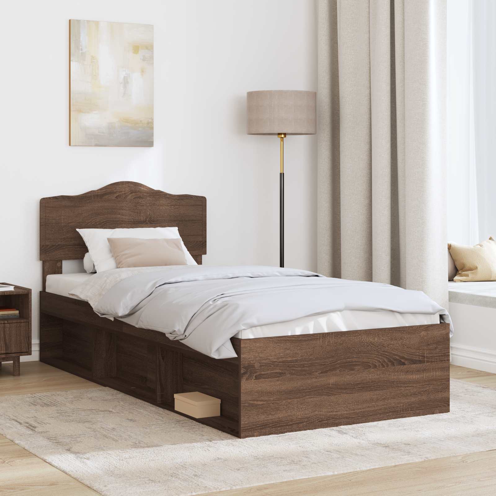 Bedframe Bruin Eiken Massief Grenenhout Bruin Eikenkleur 75 x 190 cm