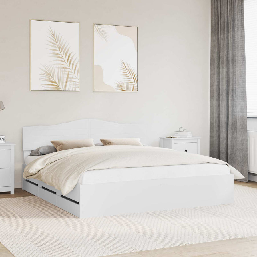 Bedframe met lade met opslag Wit 200 x 200 cm Ingenieurshout