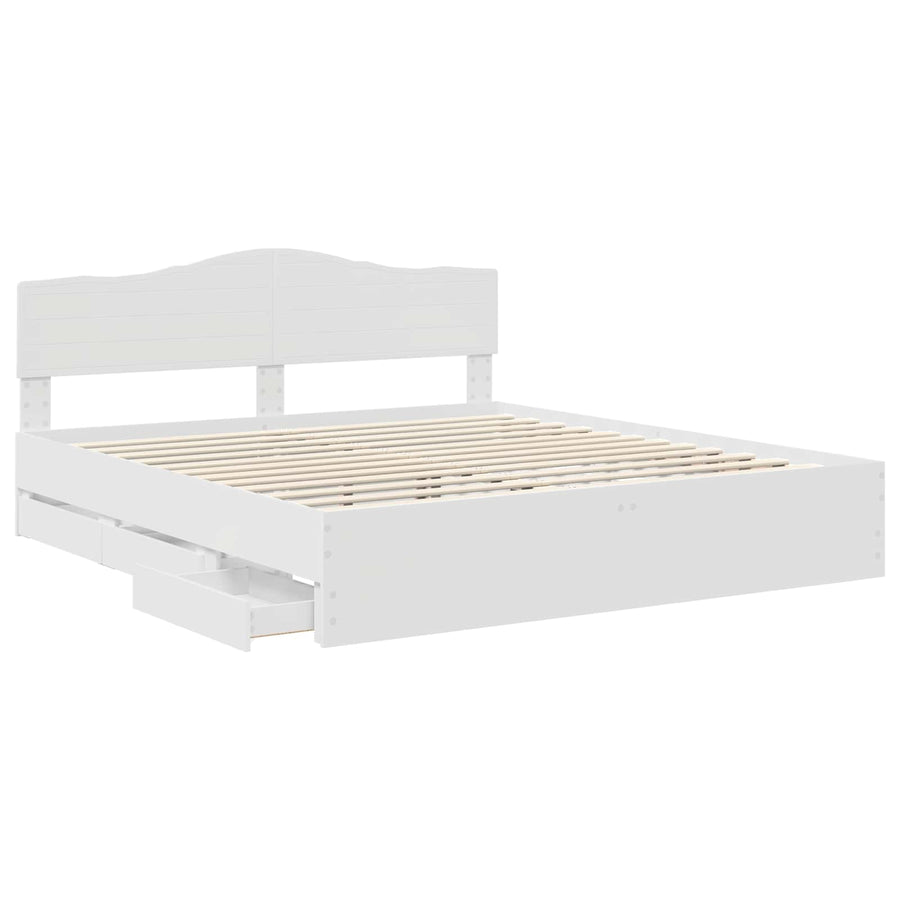 Bedframe met lade met opslag Wit 200 x 200 cm Ingenieurshout