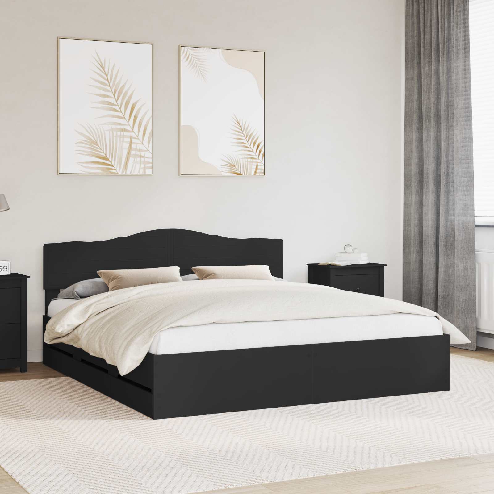 Bedframe met lade met opslag Zwart 200 x 200 cm Ingenieurshout