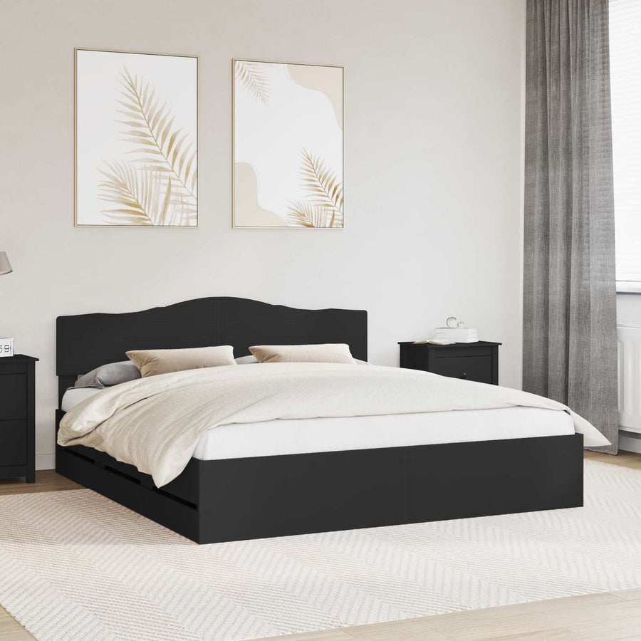 Bedframe met lade met opslag Zwart 200 x 200 cm Ingenieurshout