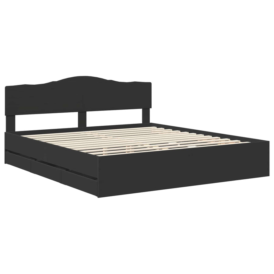 Bedframe met lade met opslag Zwart 200 x 200 cm Ingenieurshout
