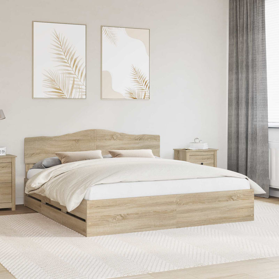 Bedframe met lade Sonoma Eiken 200 x 200 cm Ingenieurshout