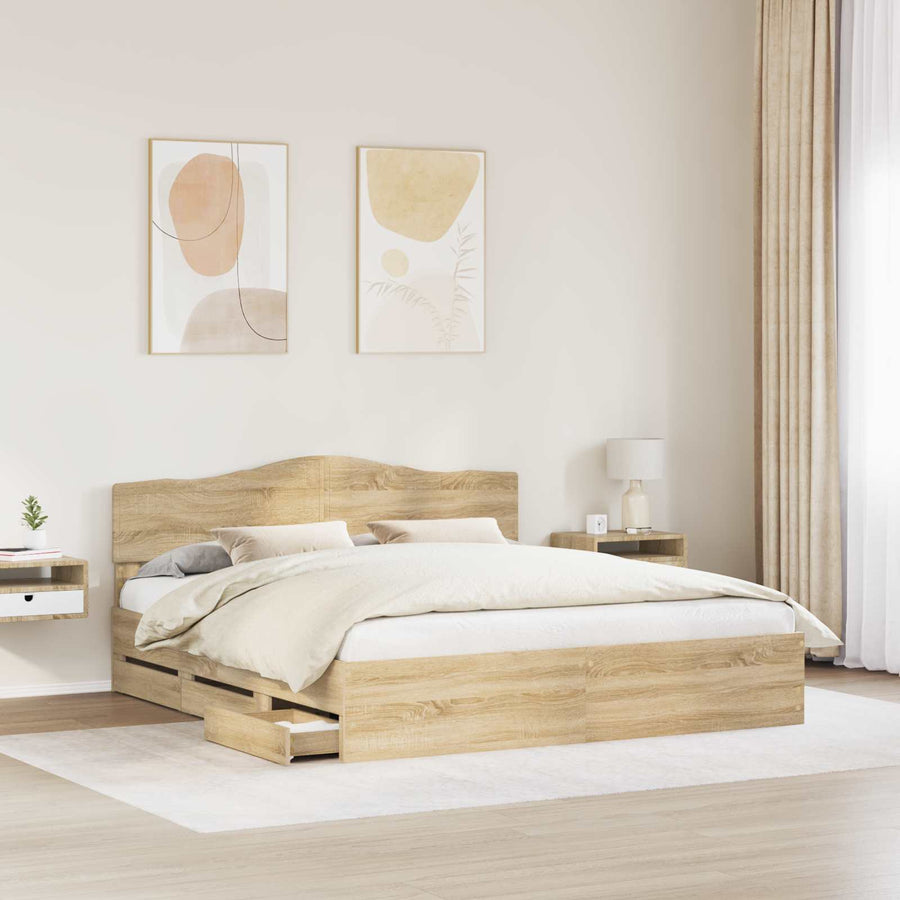 Bedframe met lade Sonoma Eiken 200 x 200 cm Ingenieurshout