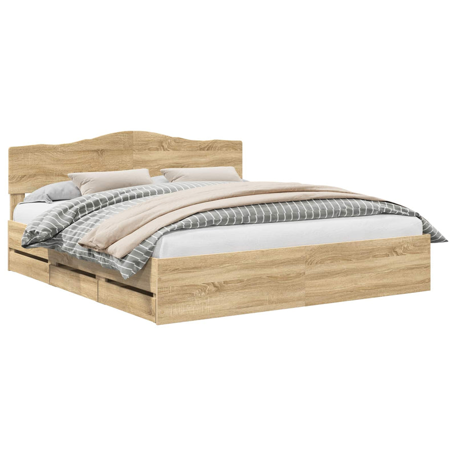 Bedframe met lade Sonoma Eiken 200 x 200 cm Ingenieurshout
