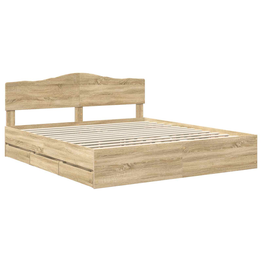 Bedframe met lade Sonoma Eiken 200 x 200 cm Ingenieurshout
