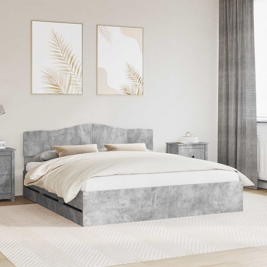 Bedframe met lade Beton Grijs 200 x 200 cm Ingenieurshout