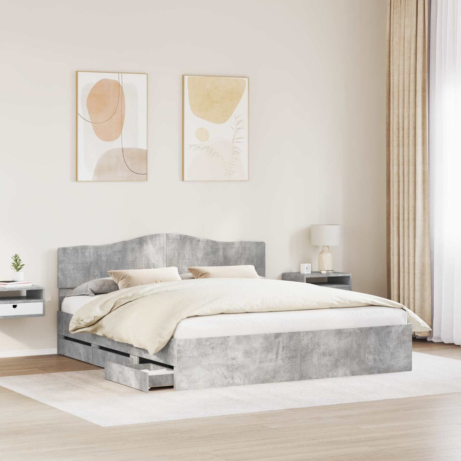 Bedframe met lade Beton Grijs 200 x 200 cm Ingenieurshout