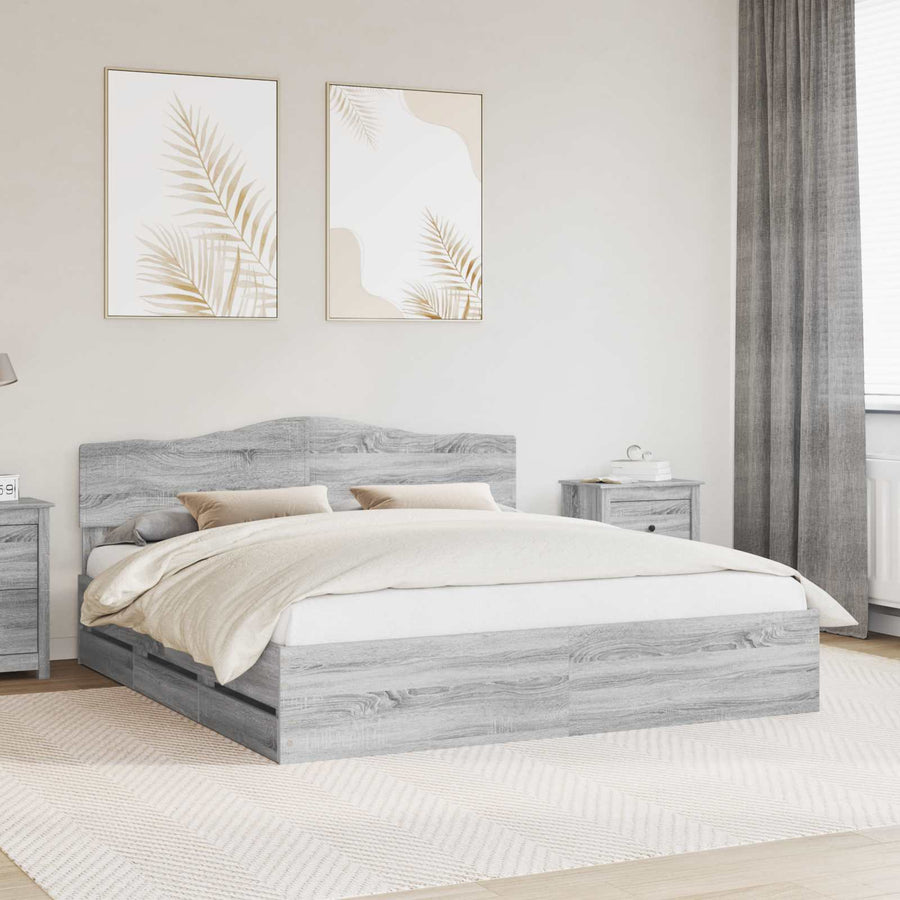 Bedframe met lade Grijs Sonoma 200 x 200 cm Ingenieurshout