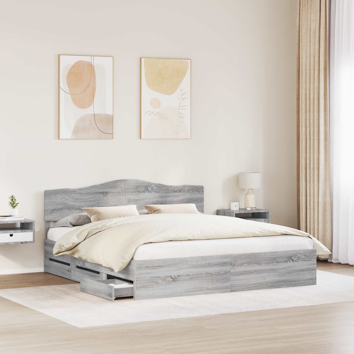 Bedframe met lade Grijs Sonoma 200 x 200 cm Ingenieurshout