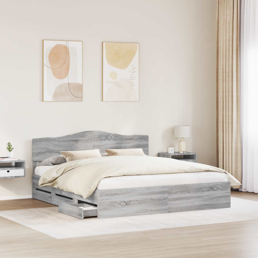 Bedframe met lade Grijs Sonoma 200 x 200 cm Ingenieurshout