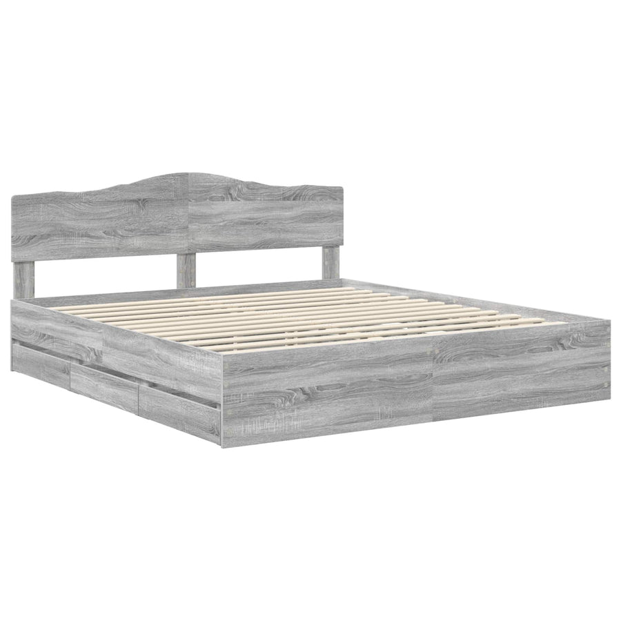 Bedframe met lade Grijs Sonoma 200 x 200 cm Ingenieurshout